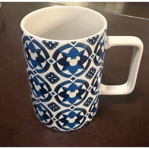 Disney Parks Authentic Mug Hidden Mickey Mouse Icon Geometric Blue White